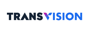 Logo Transvision menonjol dengan kombinasi warna biru dan ungu. Desain modern ini mengkomunikasikan identitas merek sebagai penyedia layanan hiburan digital di Indonesia.