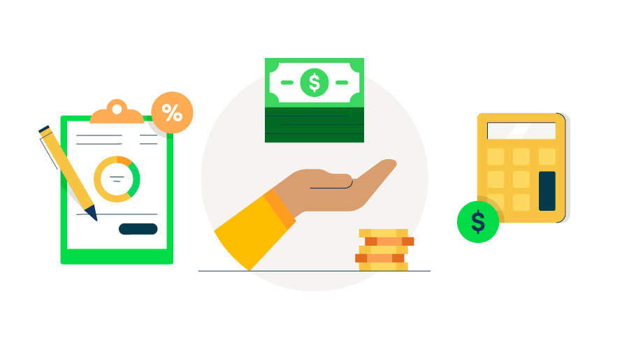 Illustration showing images of various stages in the process of calculating FUTA tax