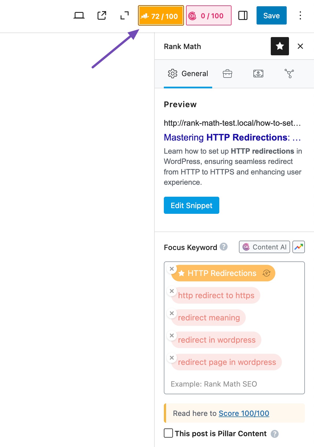 overall post score given by rank math