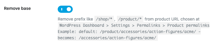 Rank Math option to remove WooCommerce base from the permalinks