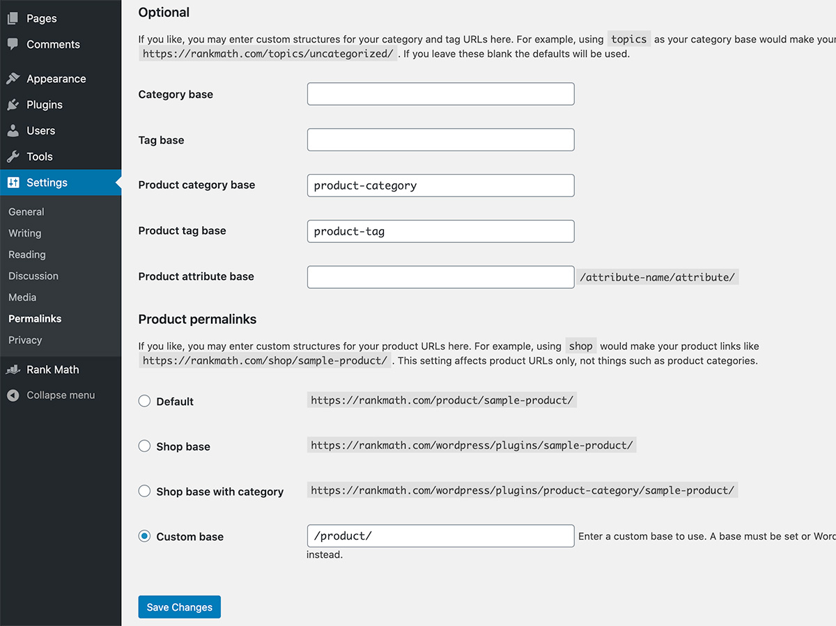WooCommerce Permalink Settings