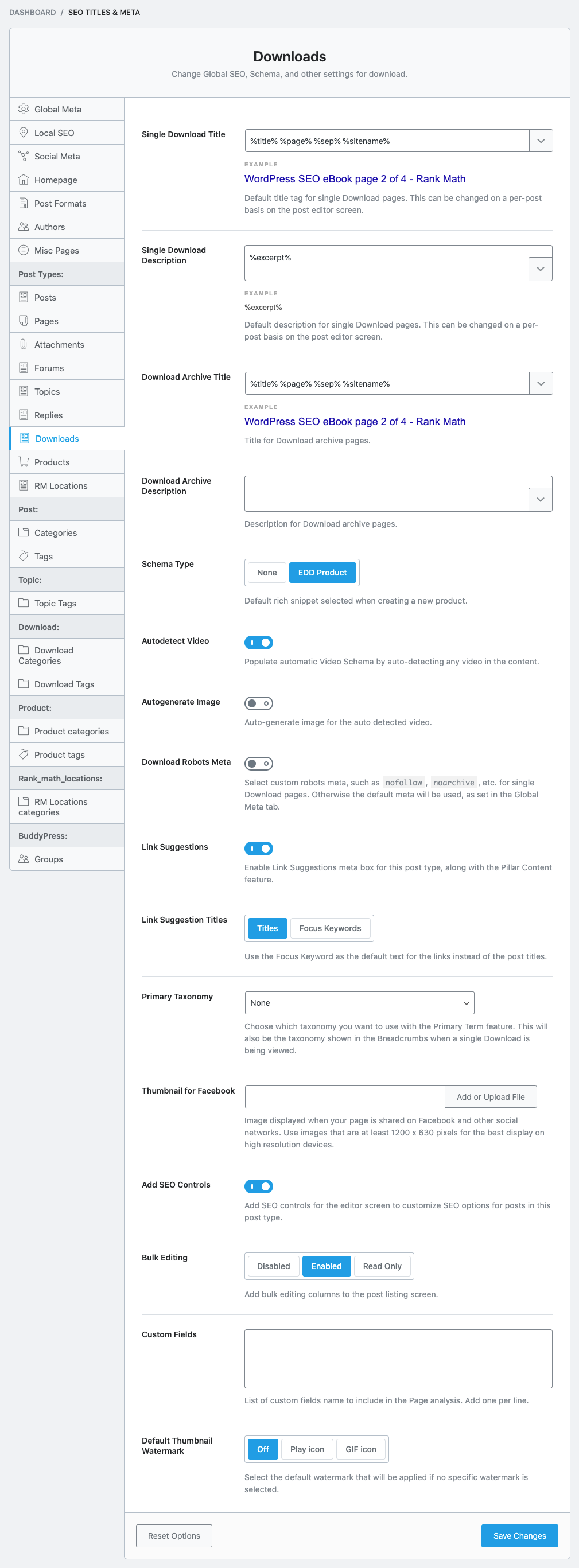 Titles & Meta settings available at Downloads