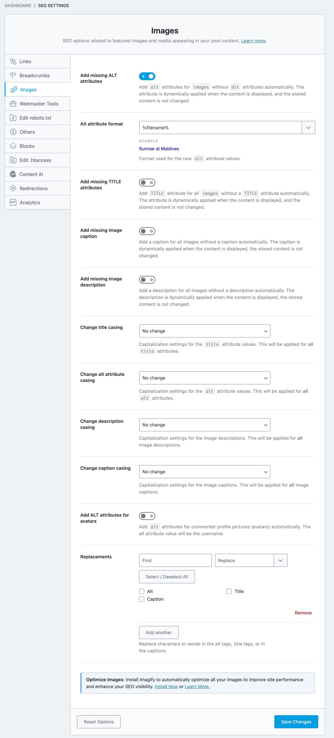 Images section in Rank Math