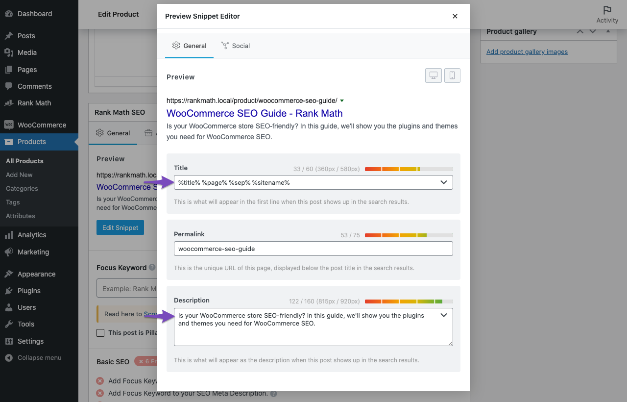SEO Title and Description for WooCommerce Products