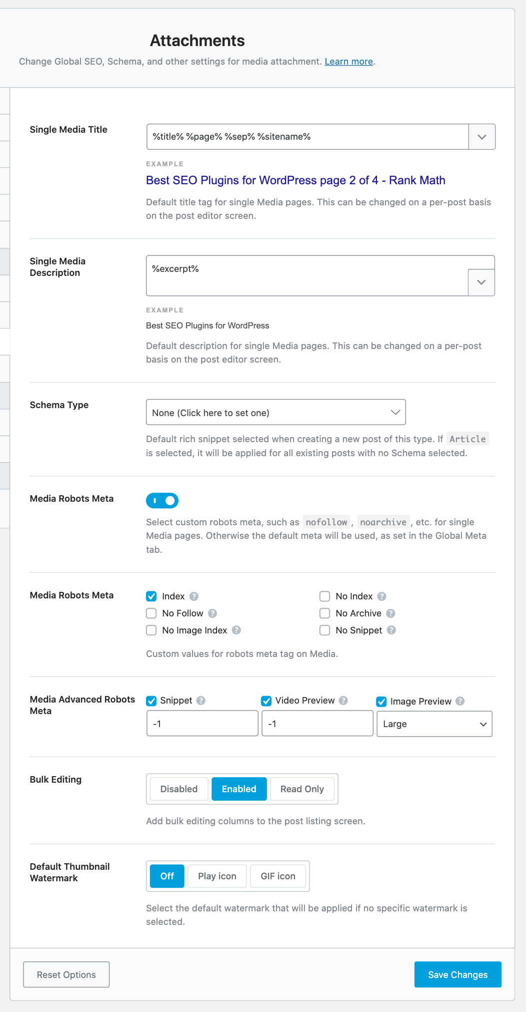 Attachments Titles and Meta settings