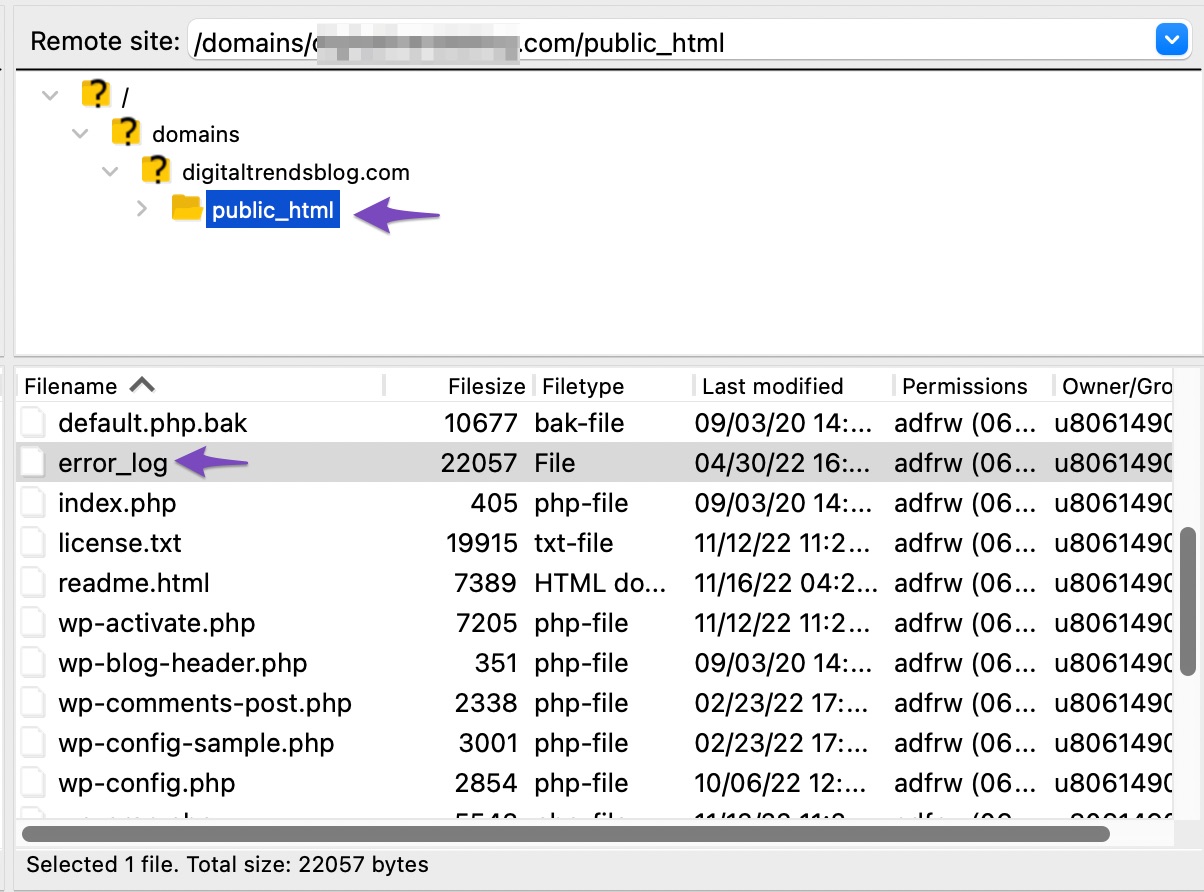 Open the error_log file