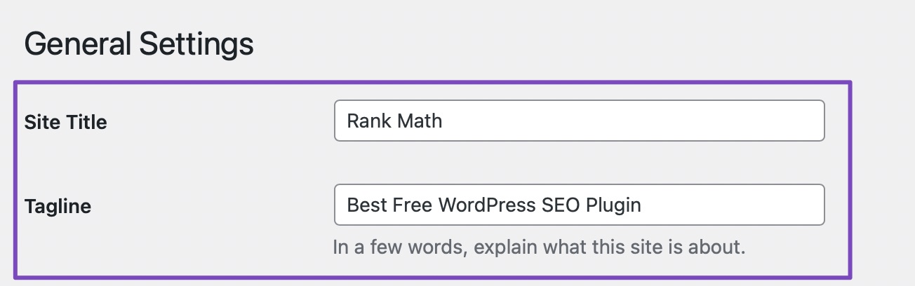 Site Title & Tagline settings