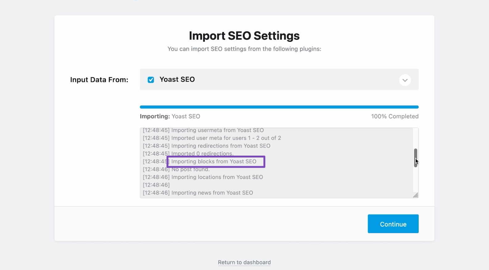 Imported Table of Contents block