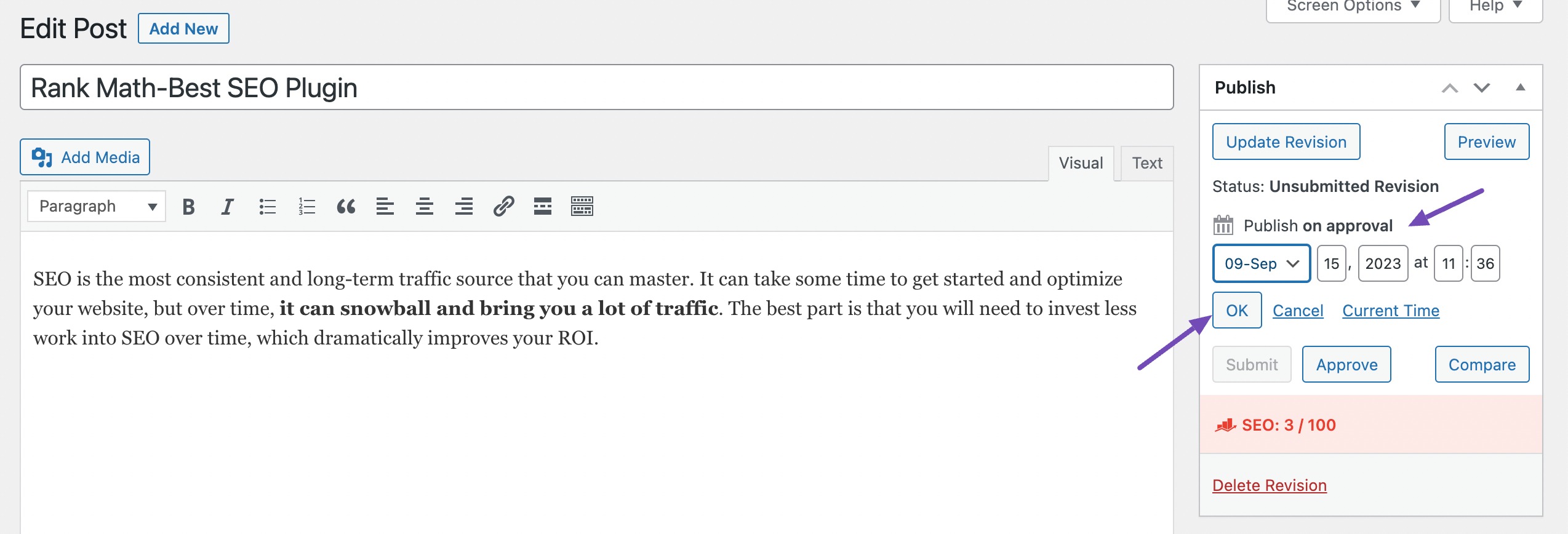Enter date and time and click on OK button