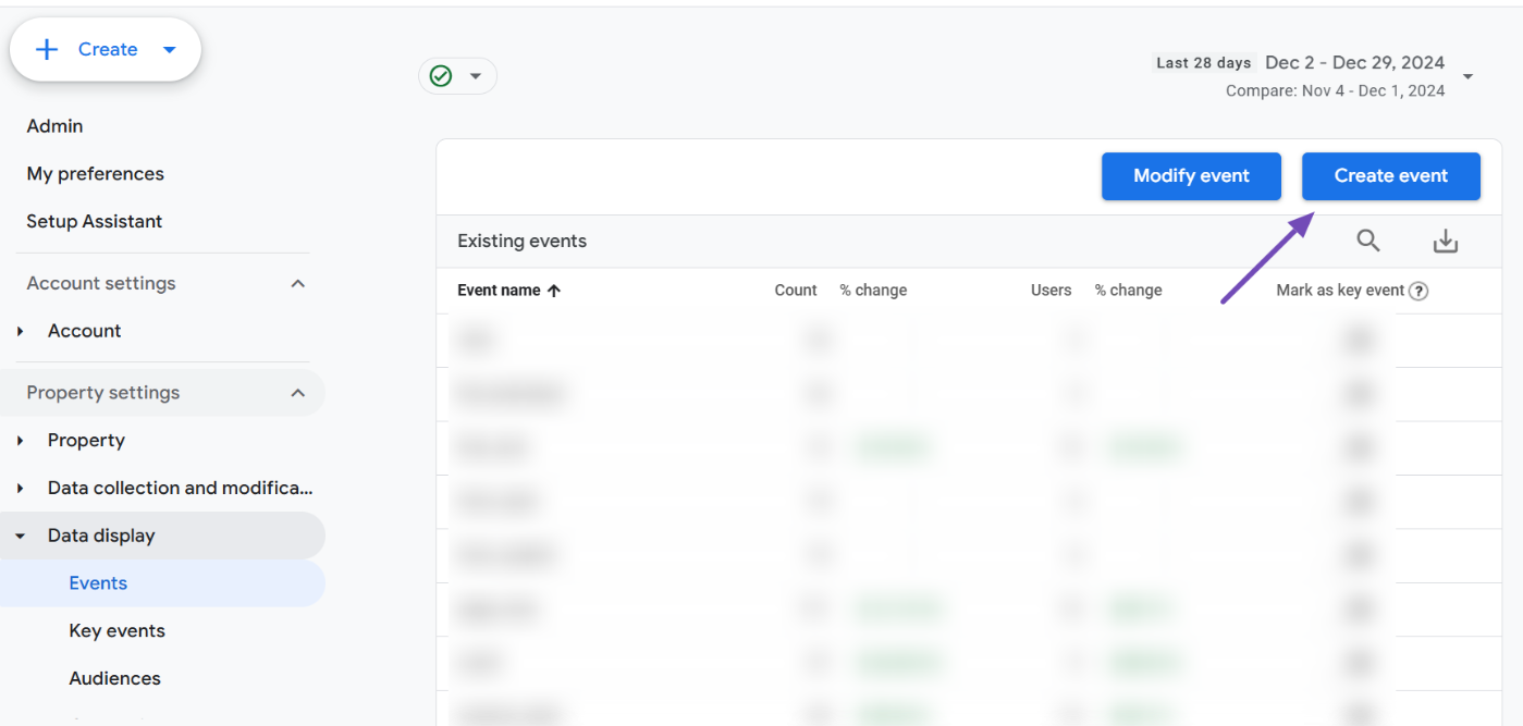 Create custom events in GA