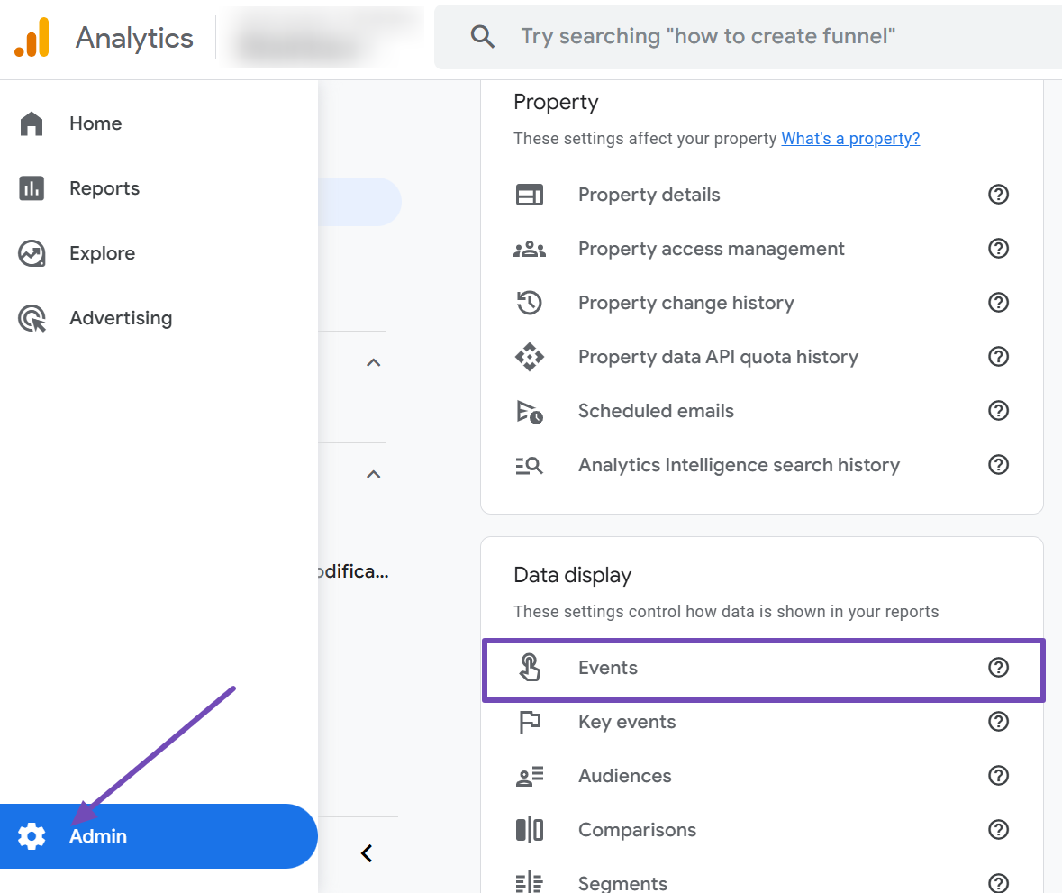 Navigate to Events in Google Analytics