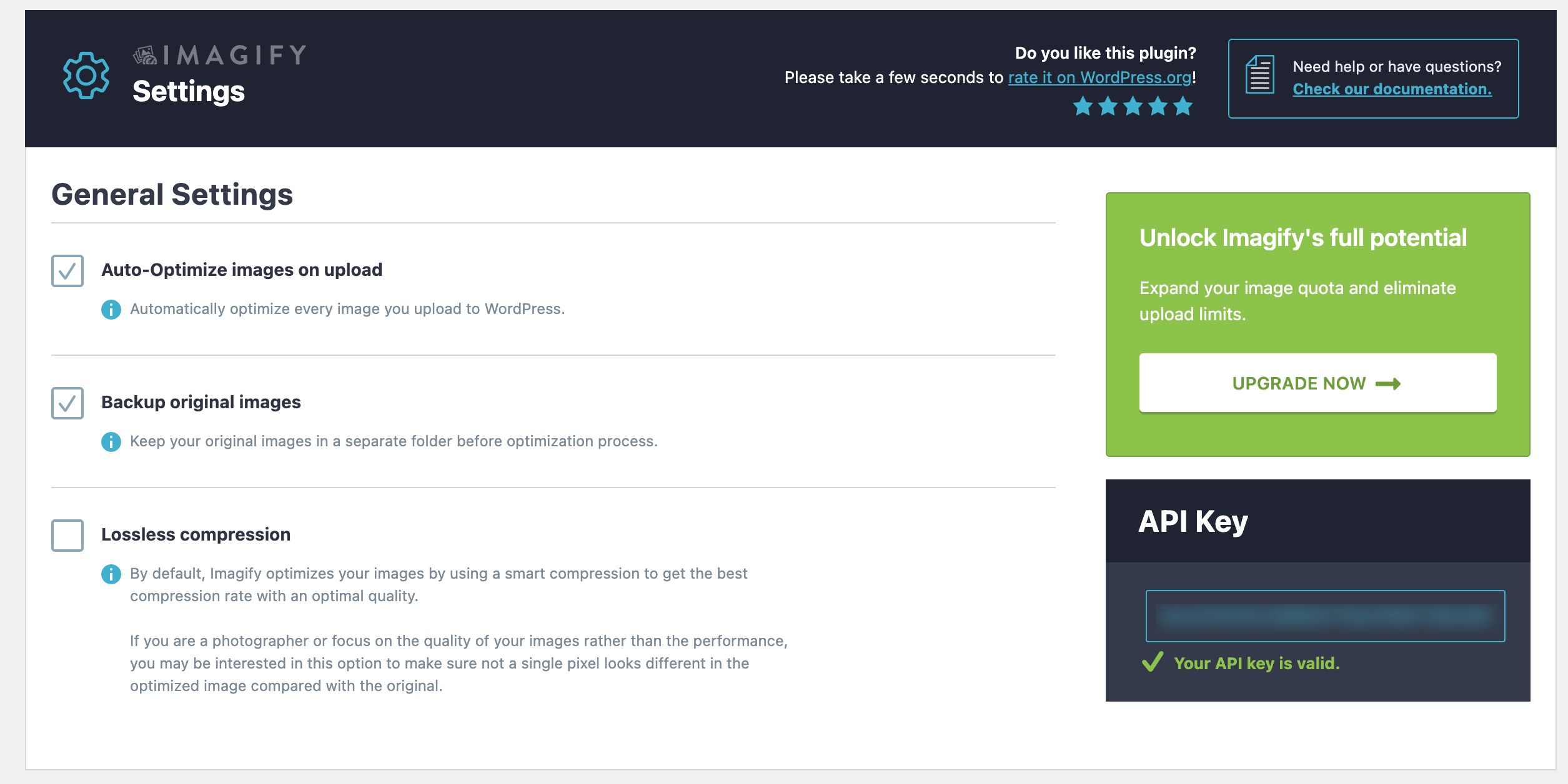 Configure the Imagify plugin General Settings