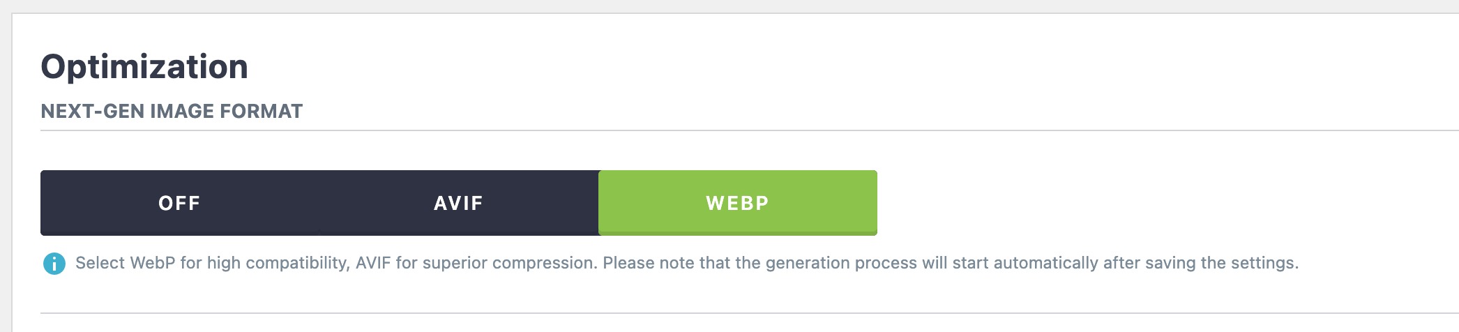 Choose the Next Gen image format on Imagify