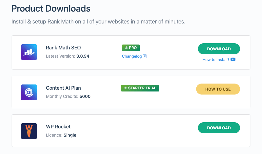 Download WP Rocket from Rank Math