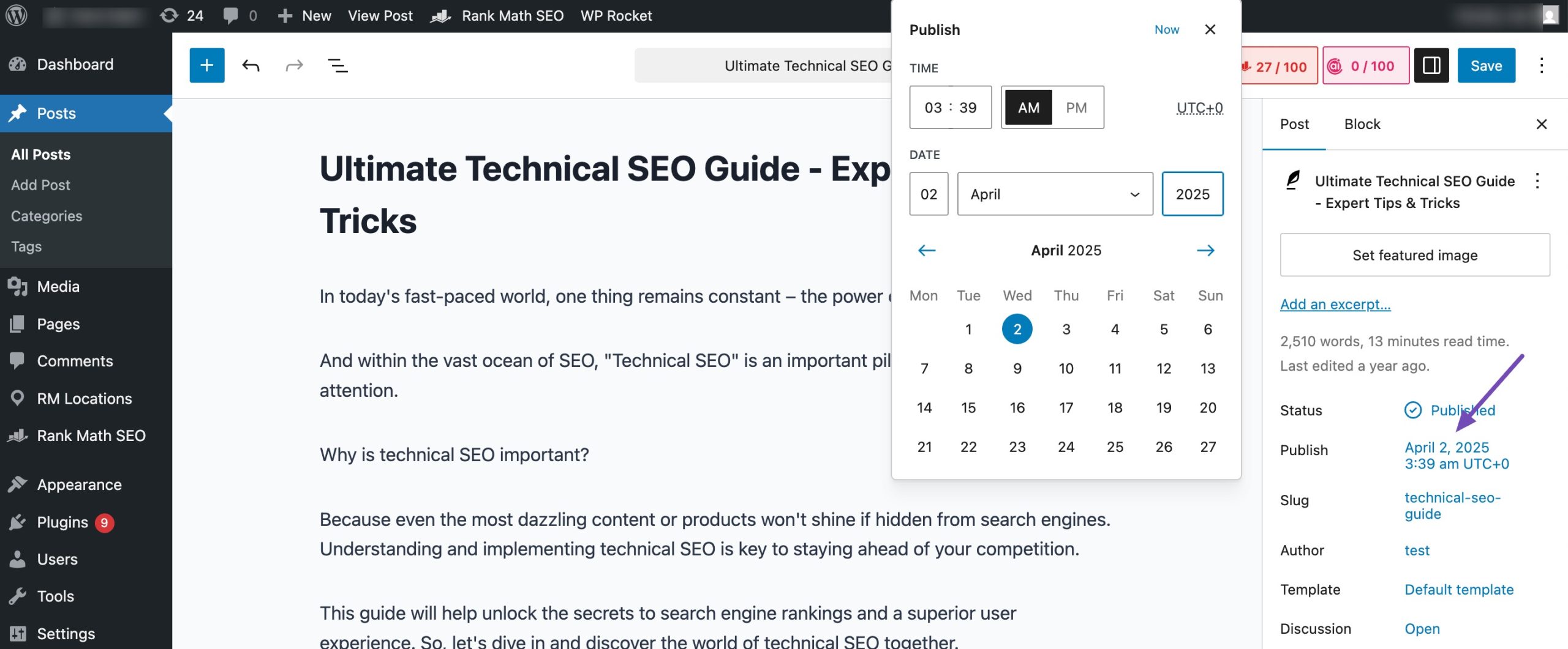 click on publish date to re-order posts