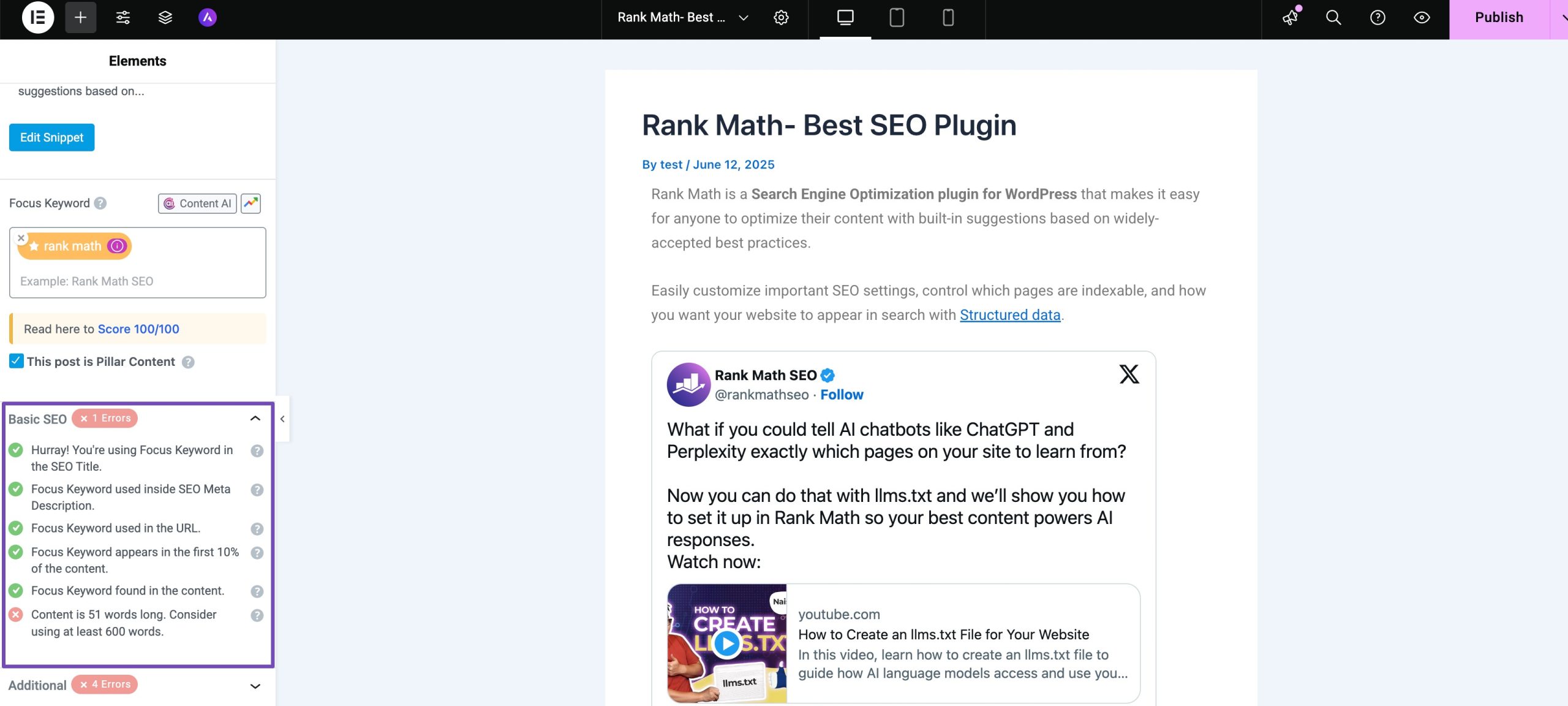 Elementor Basic SEO Tests