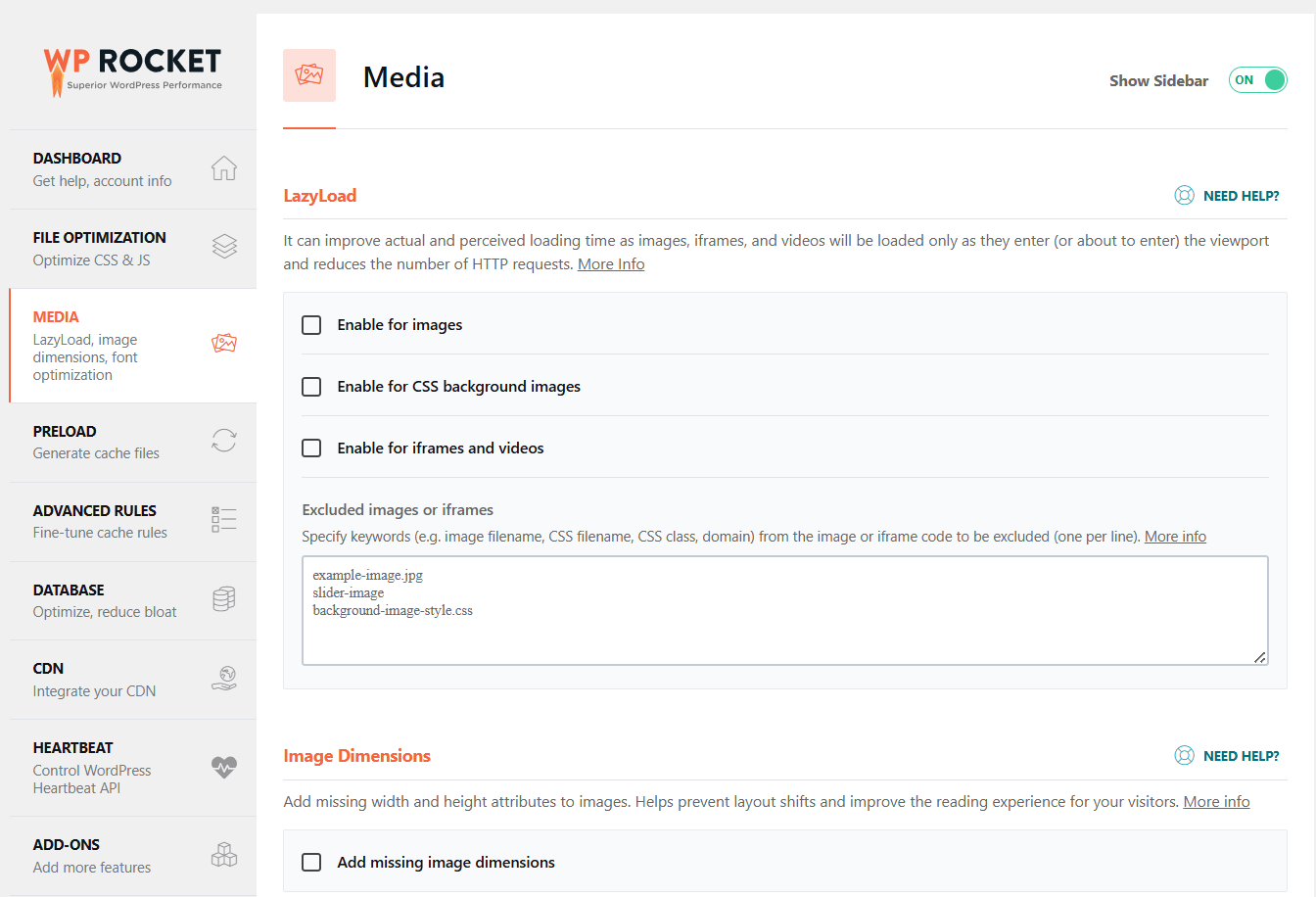 WP Rocket Media Settings