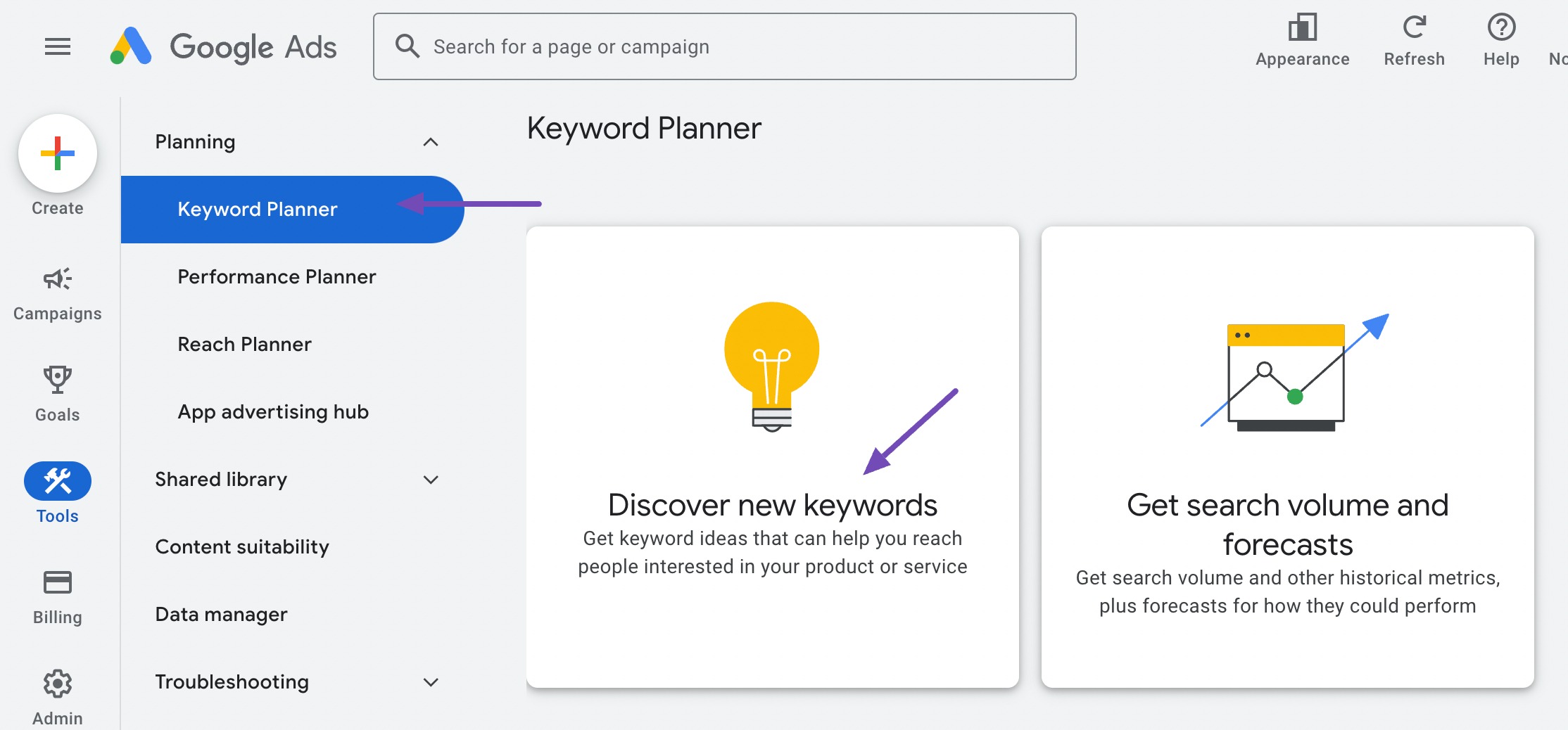 Discover new keywords in Google Keywords Planner