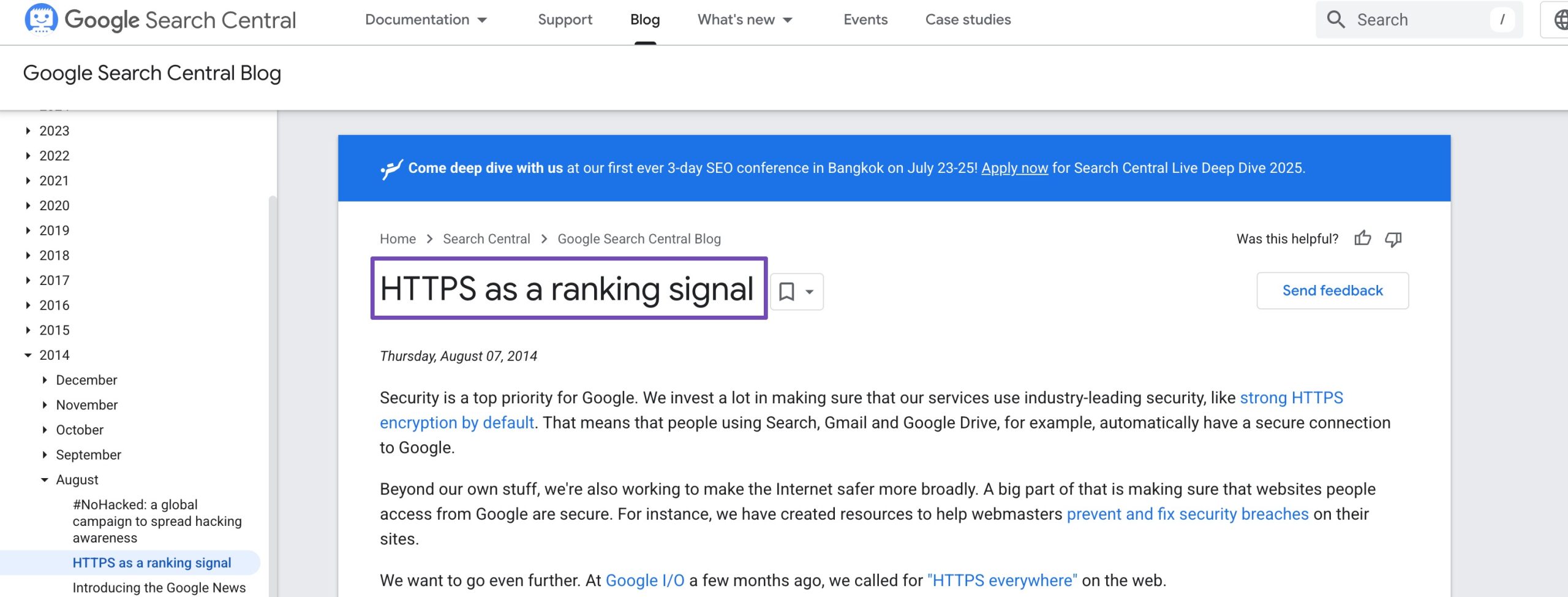 Google Search Central blog for HTTPS