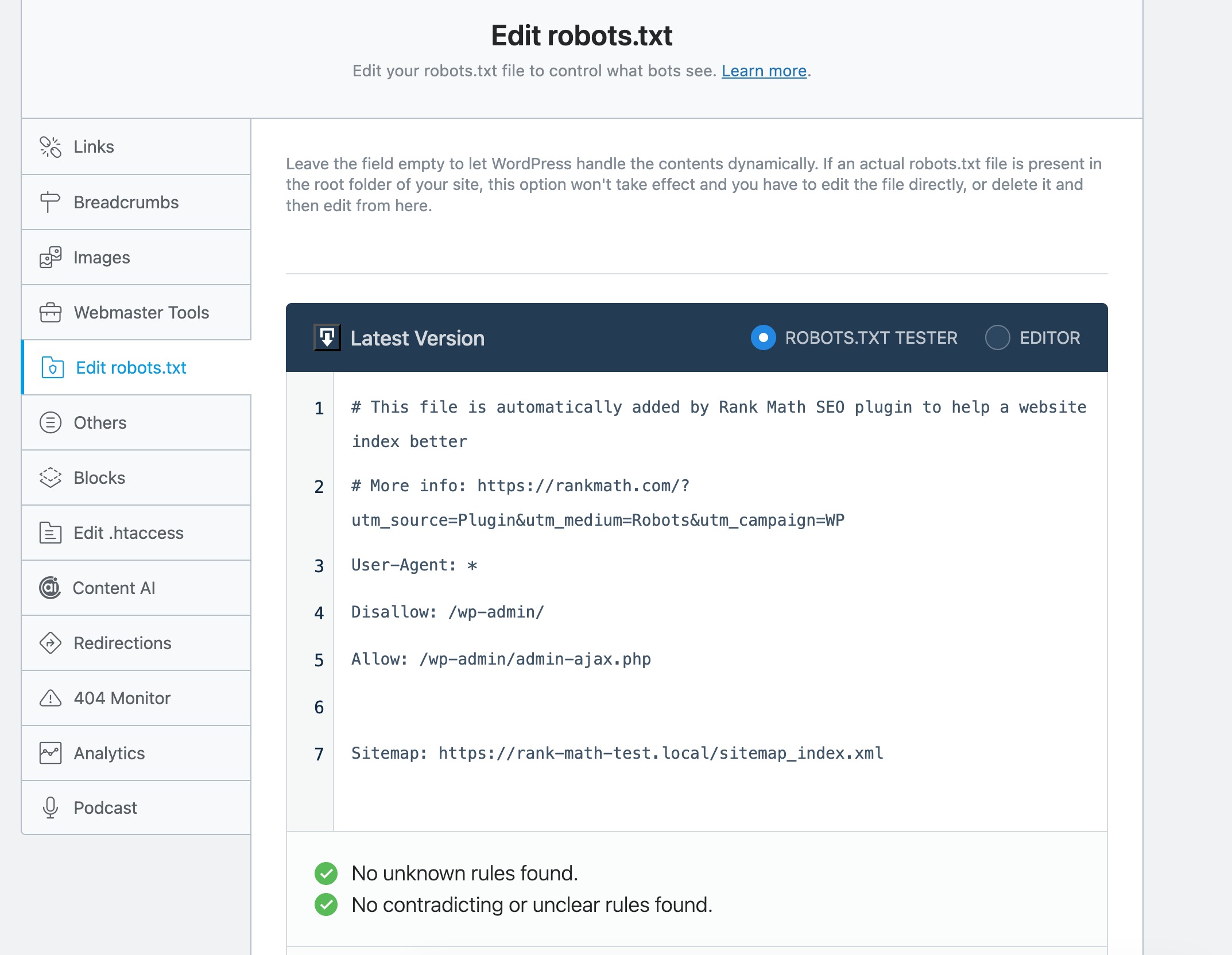Edit robots.txt editor in Rank Math PRO