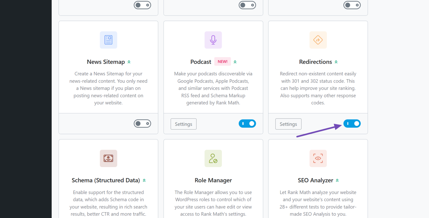 Enable the Redirections module