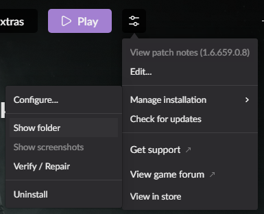 GOG - Manage Installation - Show Folder