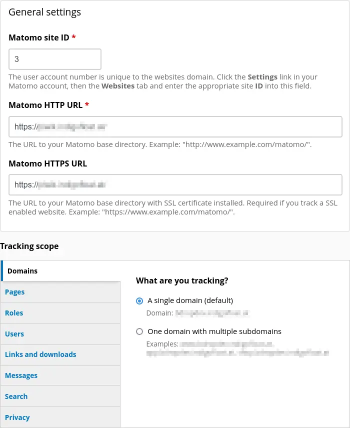Settings page
