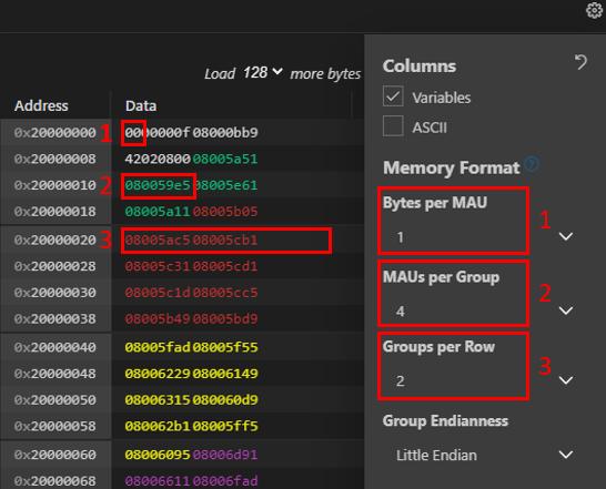Screenshot of the Memory Inspector