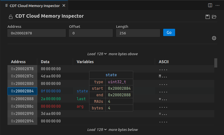 Screenshot of the Memory Inspector