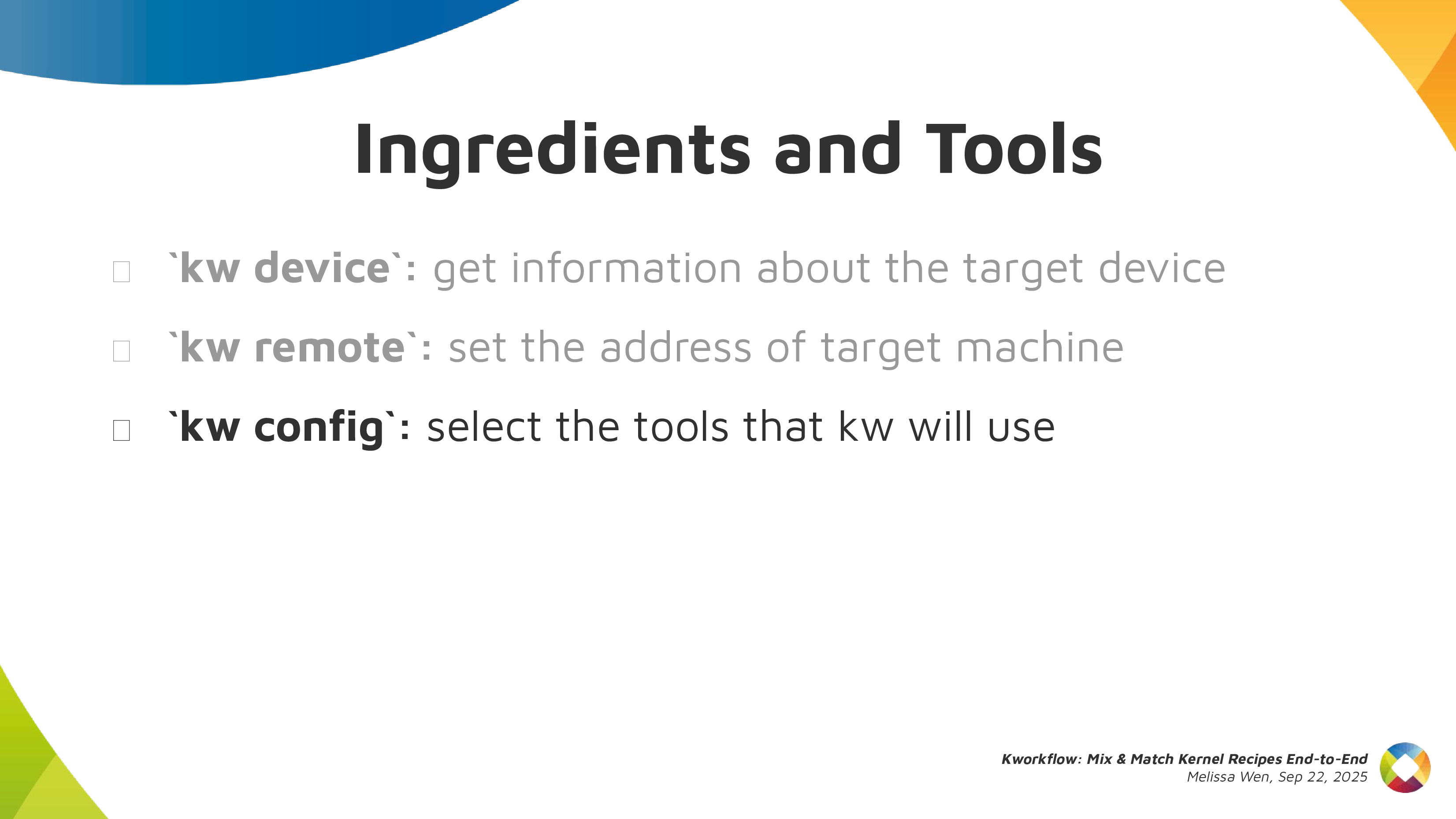 Slide 11: kw config
