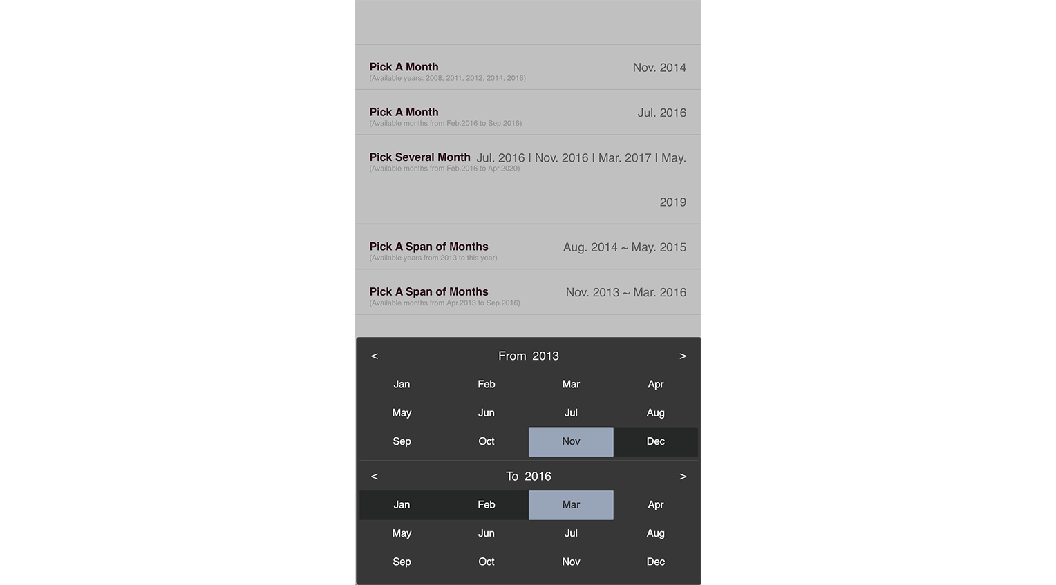 Mobile Browser View Span of Months Mobile WEB