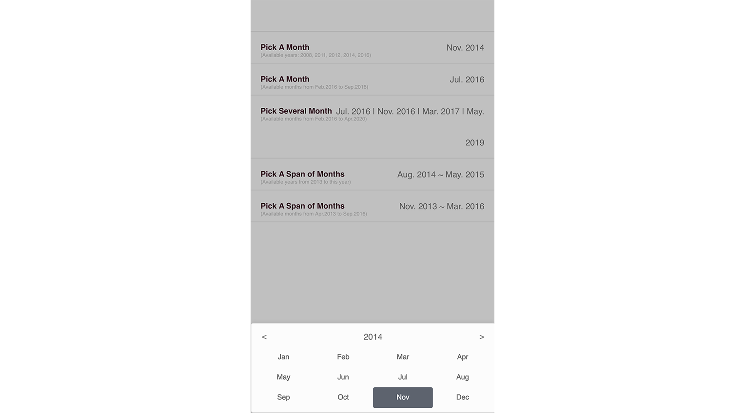 Mobile Browser View For Single Month Mobile WEB