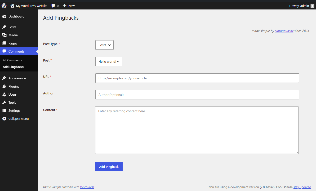 Comments → Add Pingbacks