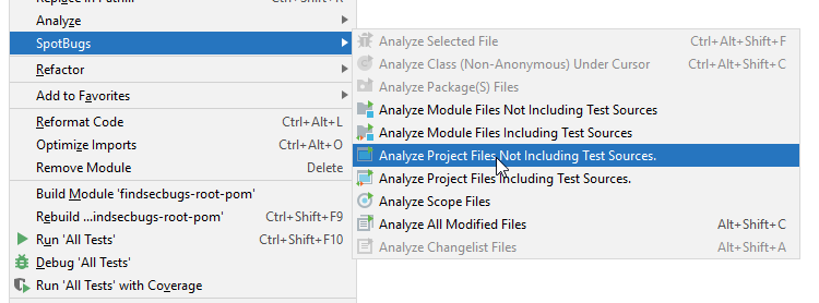 Context menu Find Security Bugs