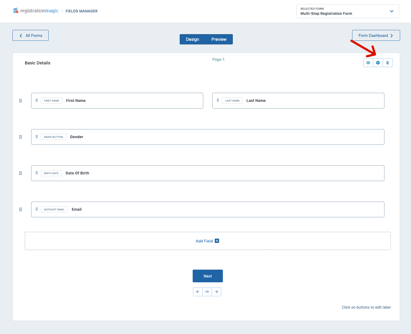 Multipage registration forms