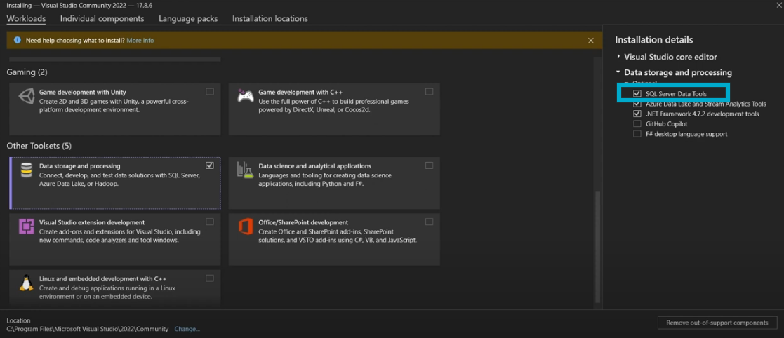 Check SQL Server Data Tools box