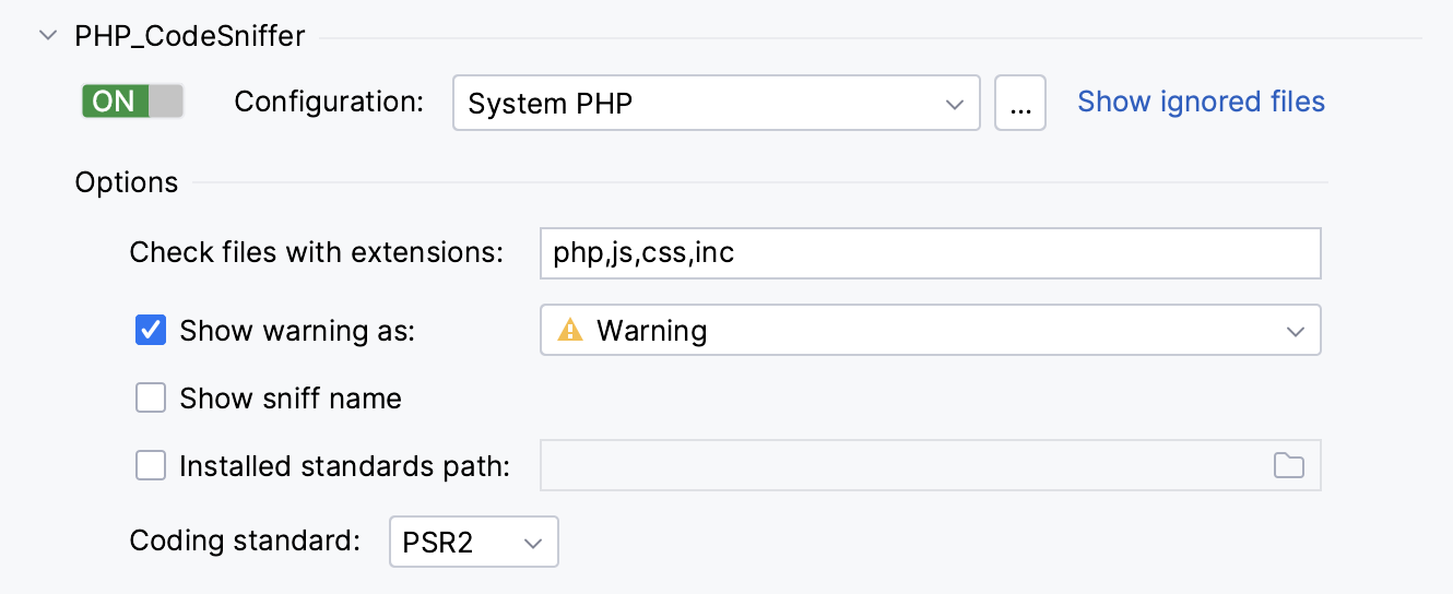 PHP_CodeSniffer settings PHP_CodeSniffer settings