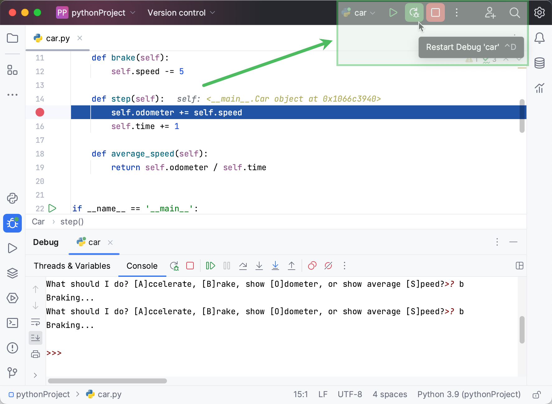 Restarting the debugger Restarting the debugger