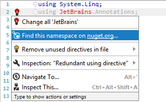 Finding NuGet package by namespace with JetBrains Rider Finding NuGet package by namespace with JetBrains Rider