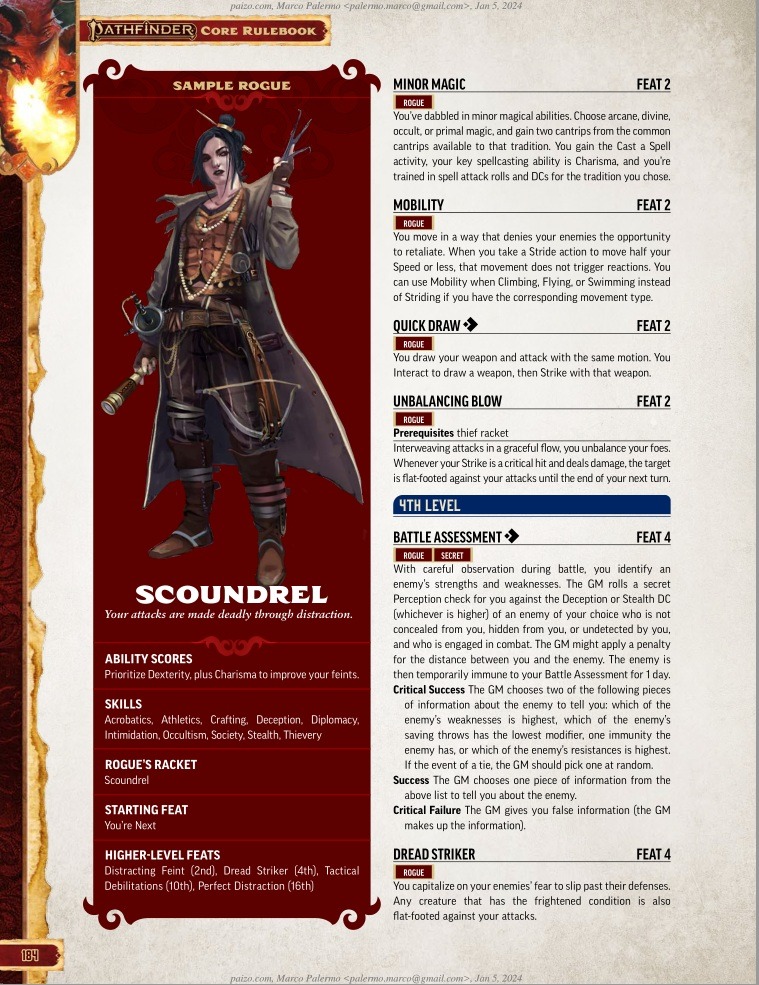 Pathfinder 2e Rogue Scoundrel