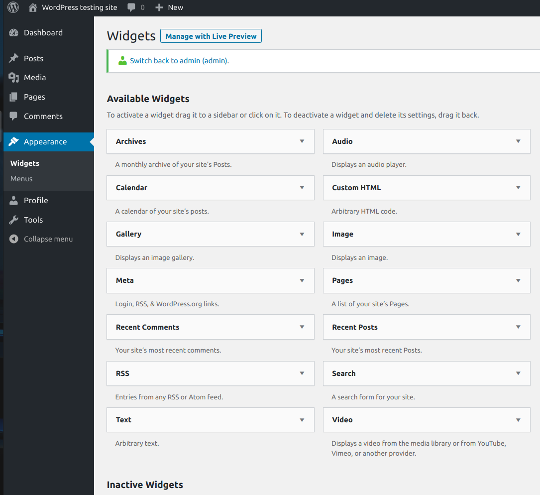 widgets page for restricted role