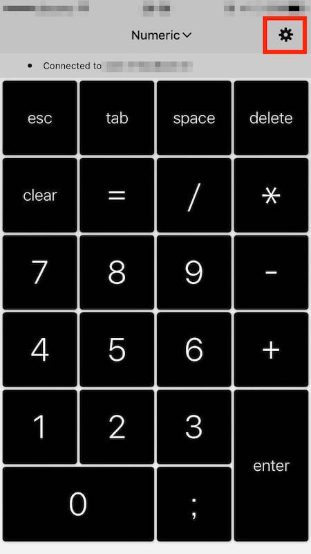 NumPadアプリ画面右上の設定を開く