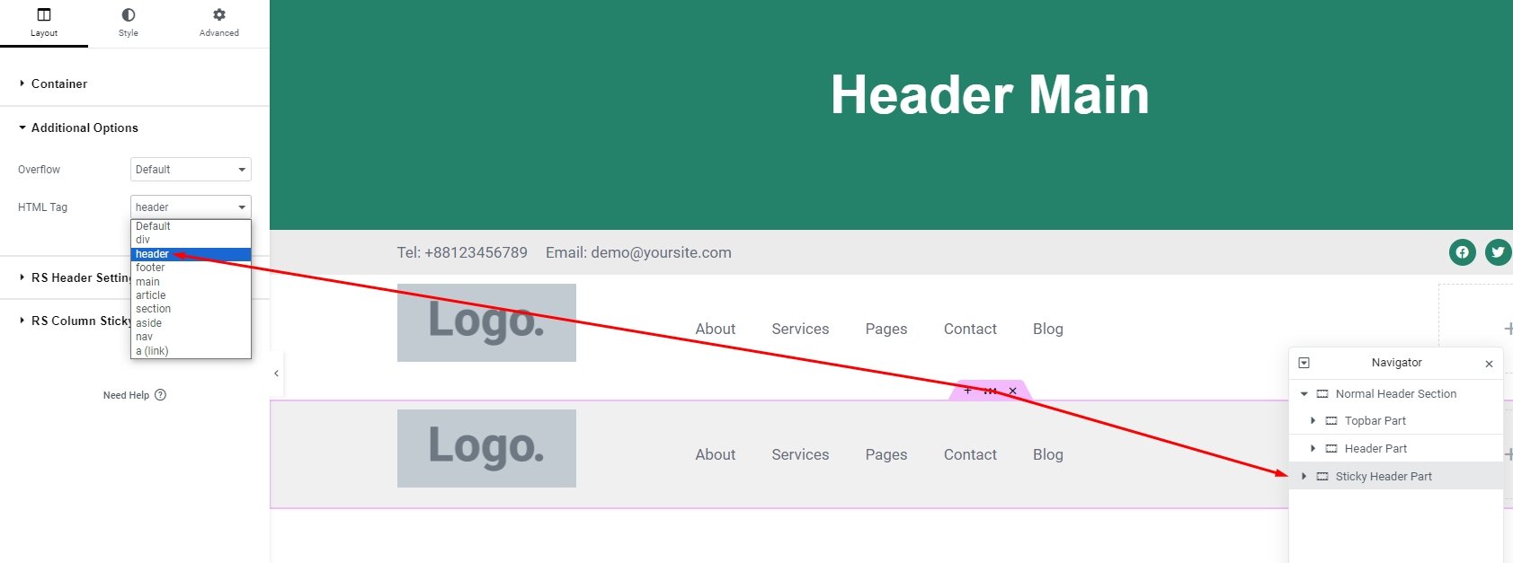 Header 8 sticky header part header tag new - Header