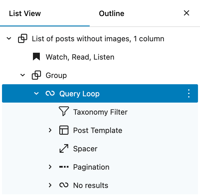 Query loop block structure example