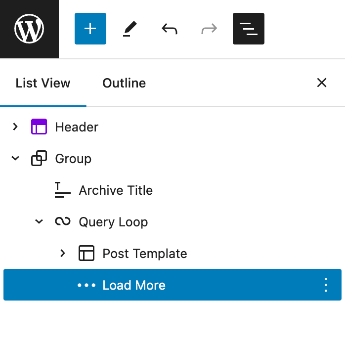 Load more block in document overview in Gutenberg