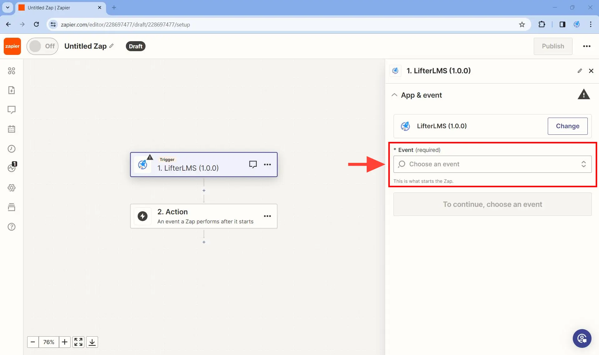 Set up the trigger - Step 3. Under App & event, click on Event.