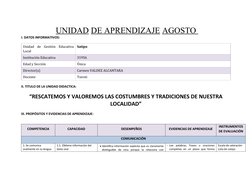 UNIDAD DE APRENDIZAJE AGOSTO
I. DATOS INFORMATIVOS:
Unidad de Gestión Educativa
Local
Satipo
Institución Educativa
31956