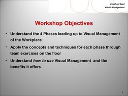 5
Zeeshan Syed
Visual Management
Workshop Objectives
•
Understand the 4 Phases leading up to Visual Management
of the Work