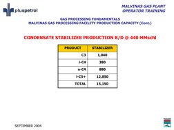 MALVINAS GAS PLANT
OPERATOR TRAINING
SEPTEMBER 2004
GAS PROCESSING FUNDAMENTALS
MALVINAS GAS PROCESSING FACILITY PRODUCTION C