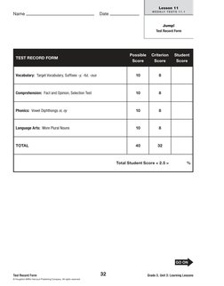 '//.
Name
Date
32
Test Record Form
© Houghton Mifflin Harcourt Publishing Company. All rights reserved.
Lesson 11
W E E K